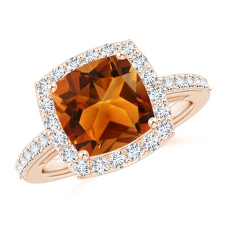 9mm AAAA Cushion Citrine Engagement Ring with Diamond Halo in Rose Gold