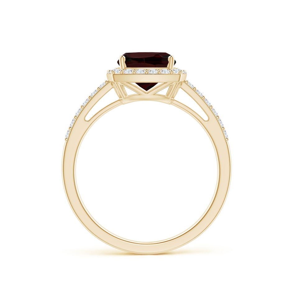 7mm A Cushion Garnet Engagement Ring with Diamond Halo in Yellow Gold side 1
