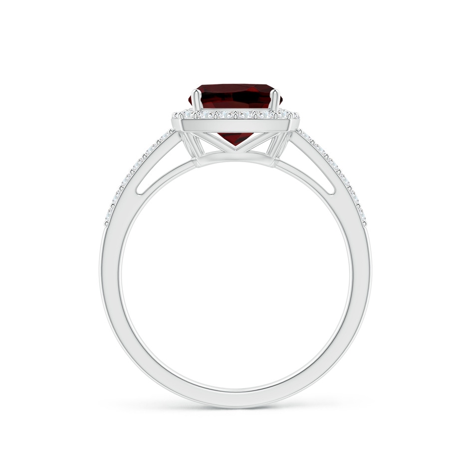 7mm AAA Cushion Garnet Engagement Ring with Diamond Halo in White Gold side 1