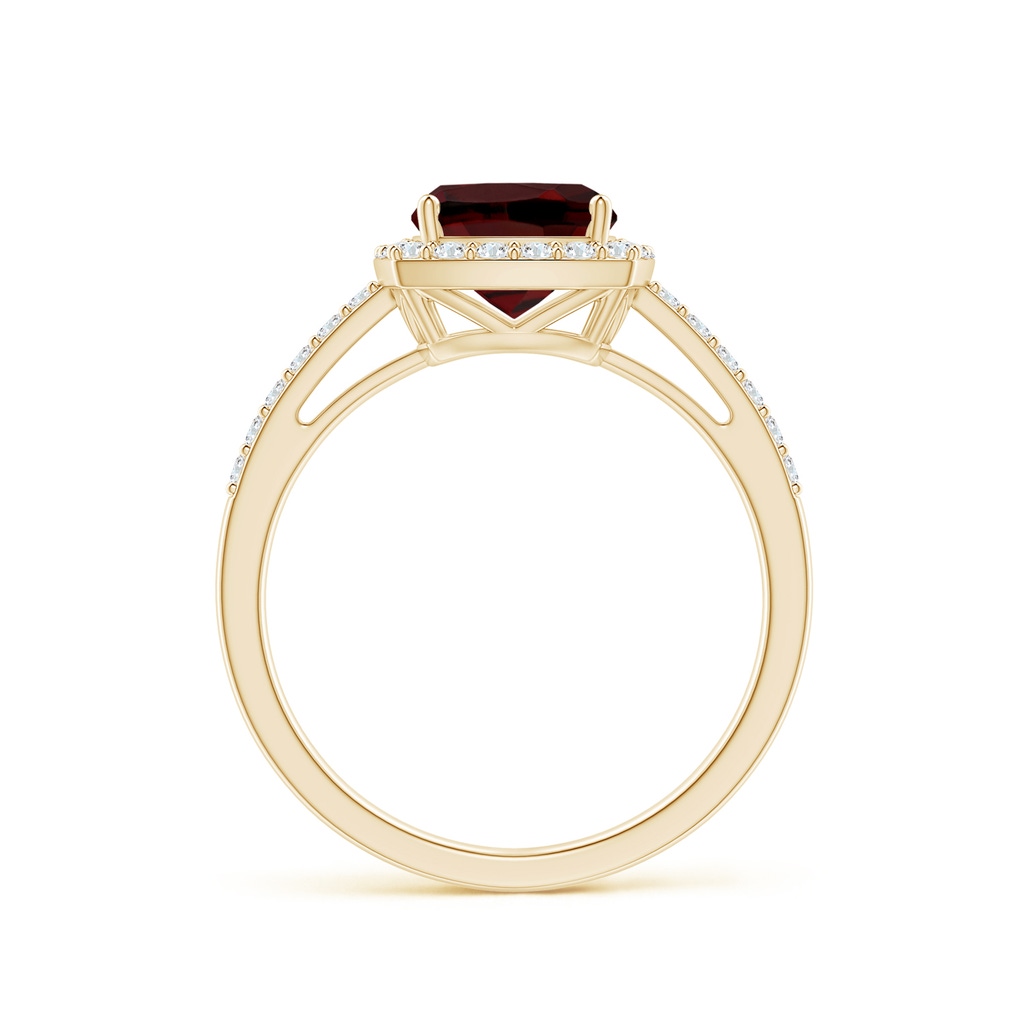 7mm AAA Cushion Garnet Engagement Ring with Diamond Halo in Yellow Gold Side 1