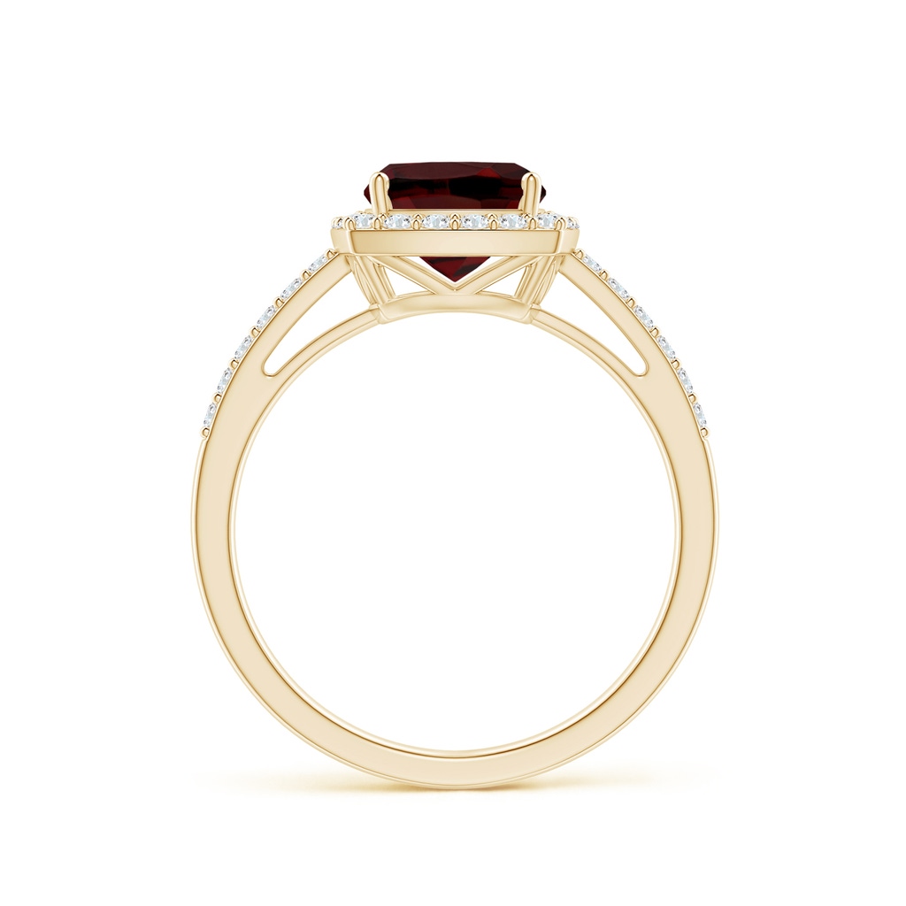 7mm AAA Cushion Garnet Engagement Ring with Diamond Halo in Yellow Gold - side 1
