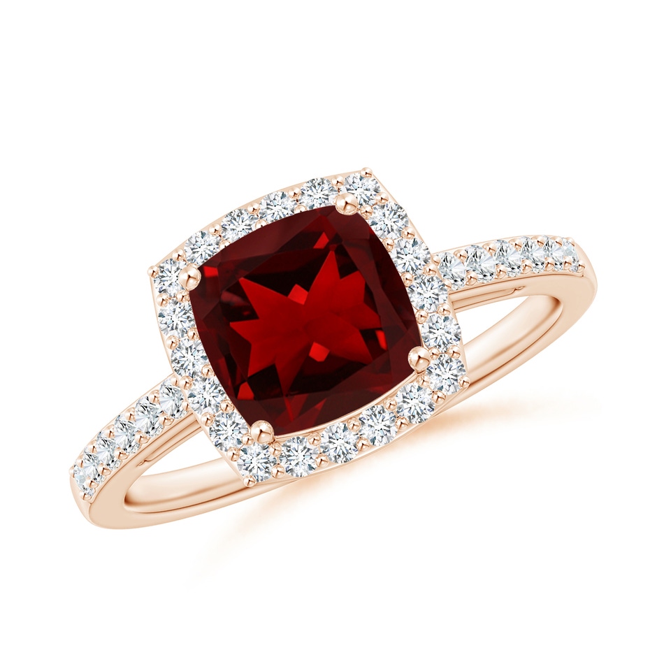 7mm AAAA Cushion Garnet Engagement Ring with Diamond Halo in Rose Gold 