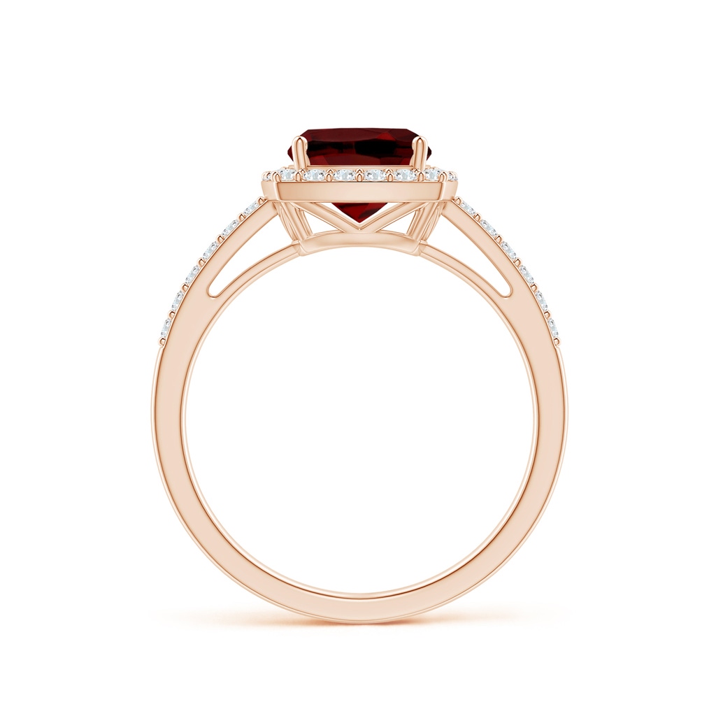7mm AAAA Cushion Garnet Engagement Ring with Diamond Halo in Rose Gold Side 1