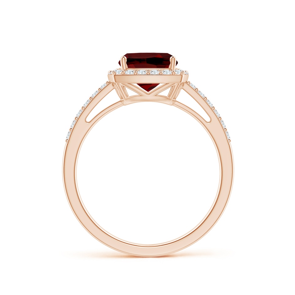 7mm AAAA Cushion Garnet Engagement Ring with Diamond Halo in Rose Gold side 1