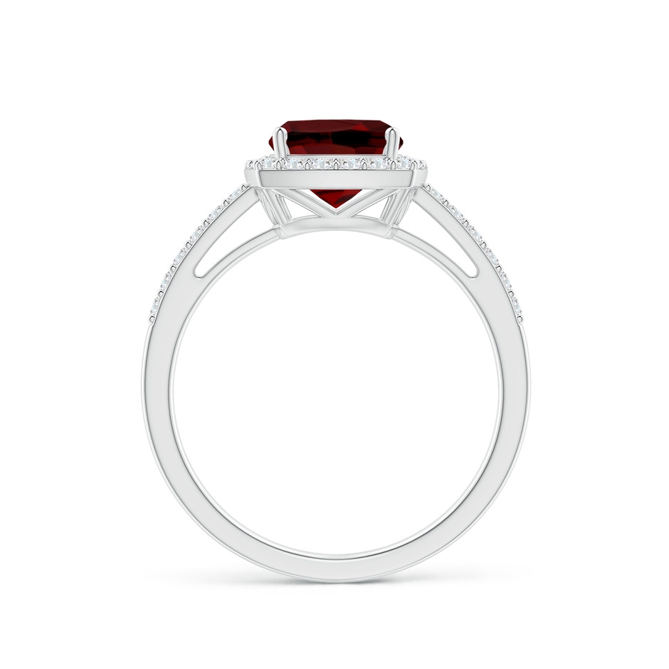 7mm AAAA Cushion Garnet Engagement Ring with Diamond Halo in White Gold side 1