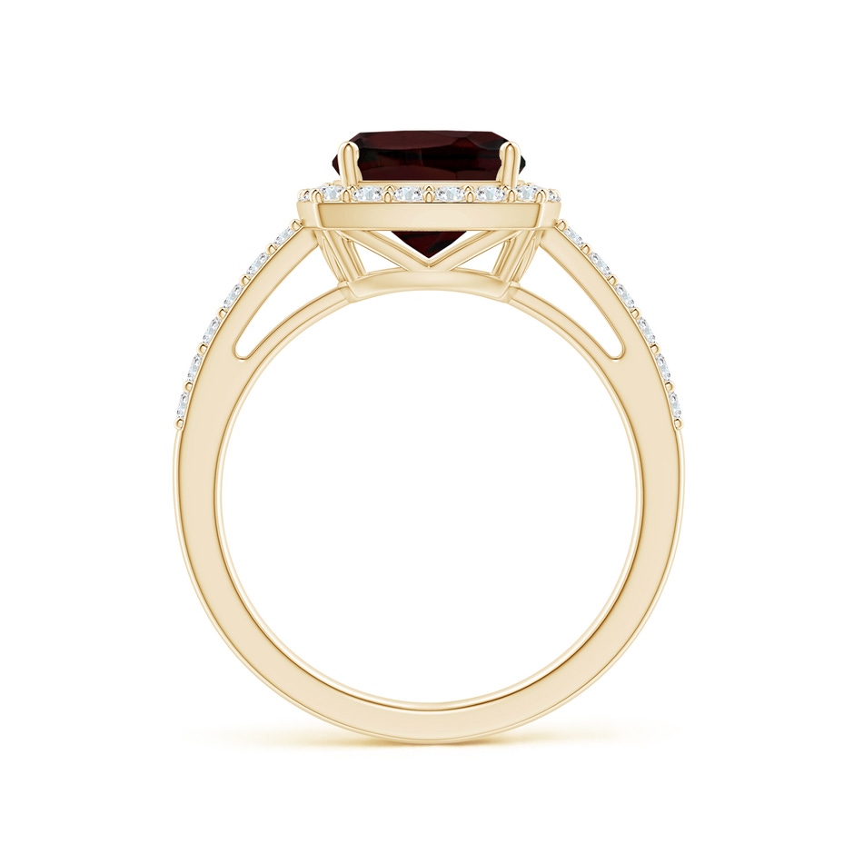 8mm A Cushion Garnet Engagement Ring with Diamond Halo in Yellow Gold side 1