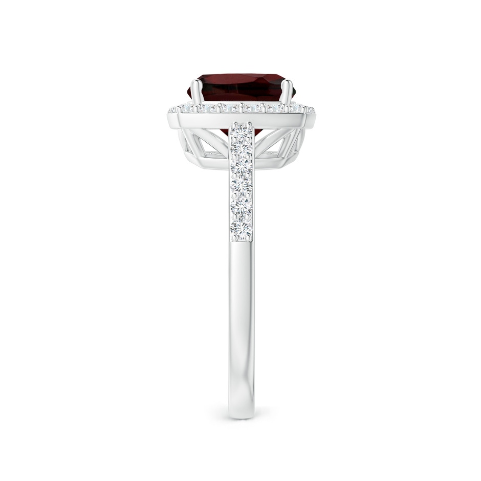 8mm AA Cushion Garnet Engagement Ring with Diamond Halo in White Gold side 2
