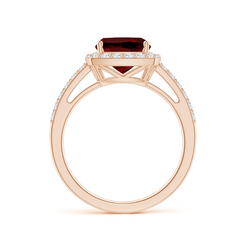 8mm AAAA Cushion Garnet Engagement Ring with Diamond Halo in Rose Gold side 1