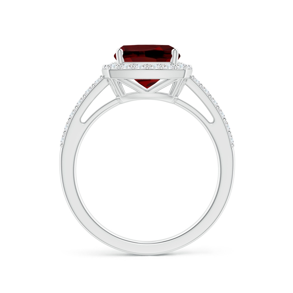 8mm AAAA Cushion Garnet Engagement Ring with Diamond Halo in White Gold Side 1