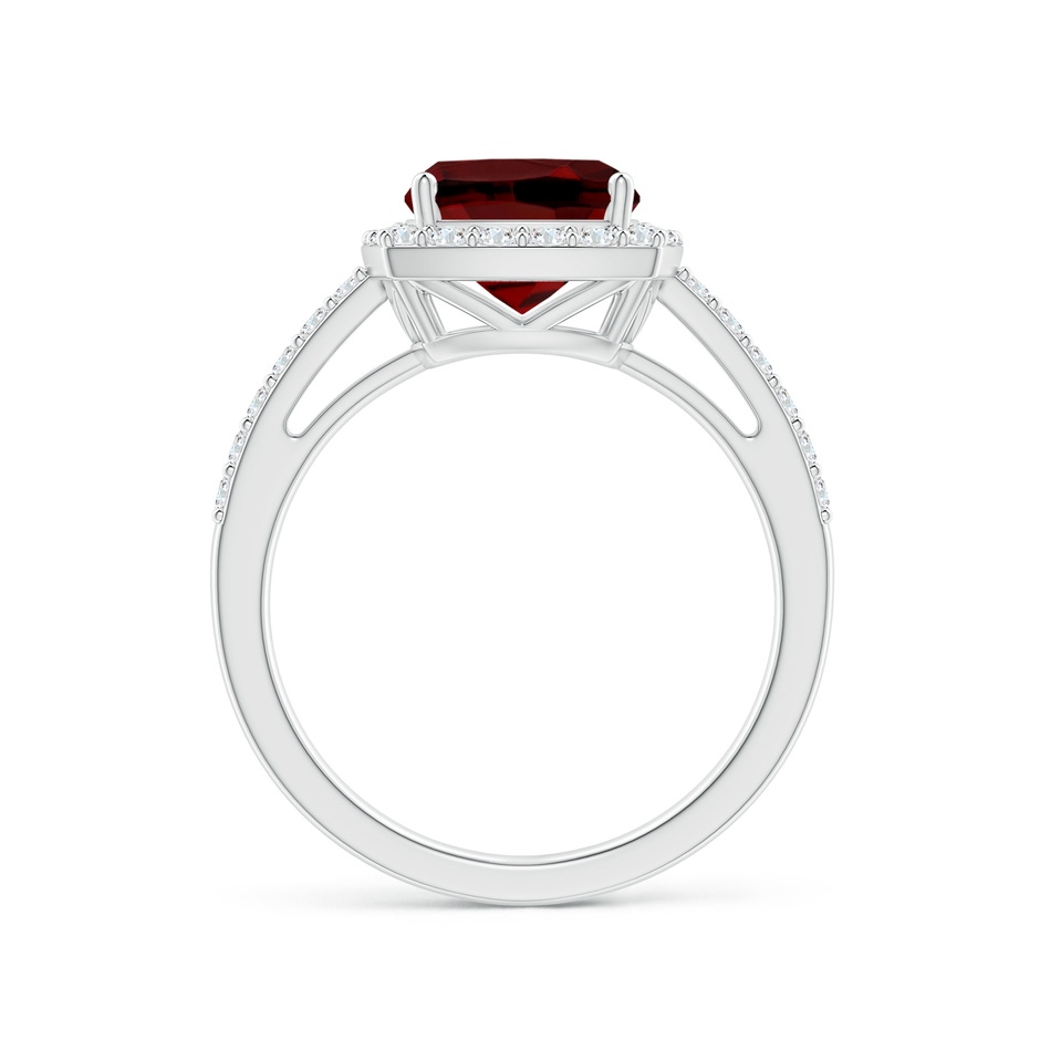 8mm AAAA Cushion Garnet Engagement Ring with Diamond Halo in White Gold side 1