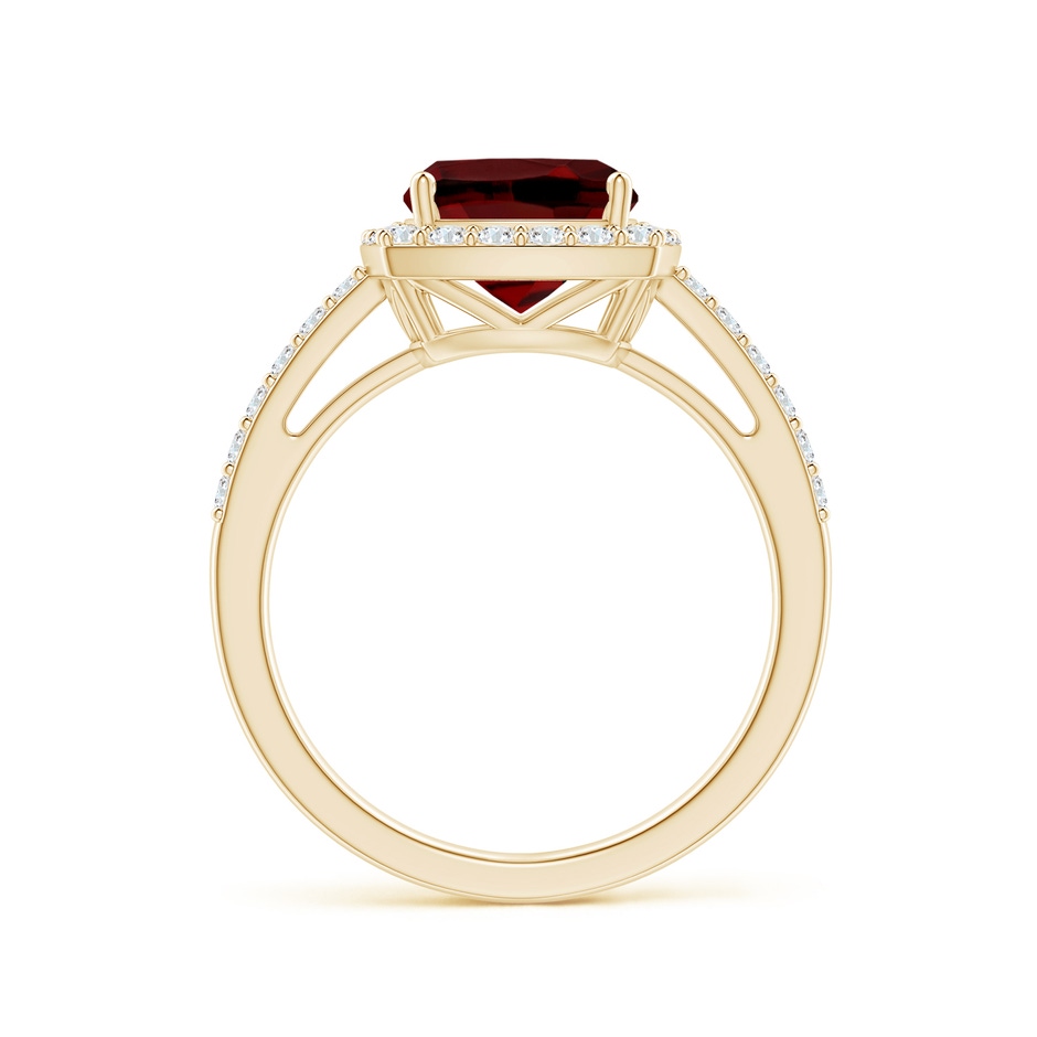8mm AAAA Cushion Garnet Engagement Ring with Diamond Halo in Yellow Gold side 1