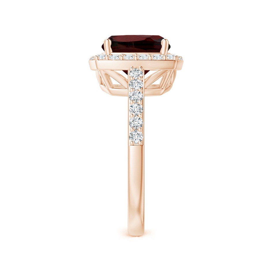 9mm AA Cushion Garnet Engagement Ring with Diamond Halo in Rose Gold side 2