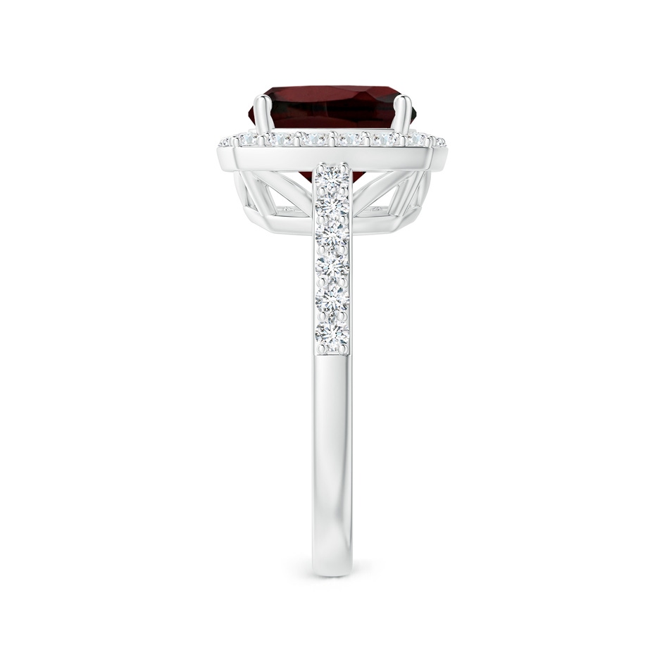 9mm AA Cushion Garnet Engagement Ring with Diamond Halo in White Gold side 2