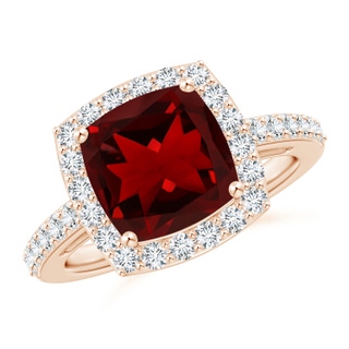 9mm AAAA Cushion Garnet Engagement Ring with Diamond Halo in Rose Gold