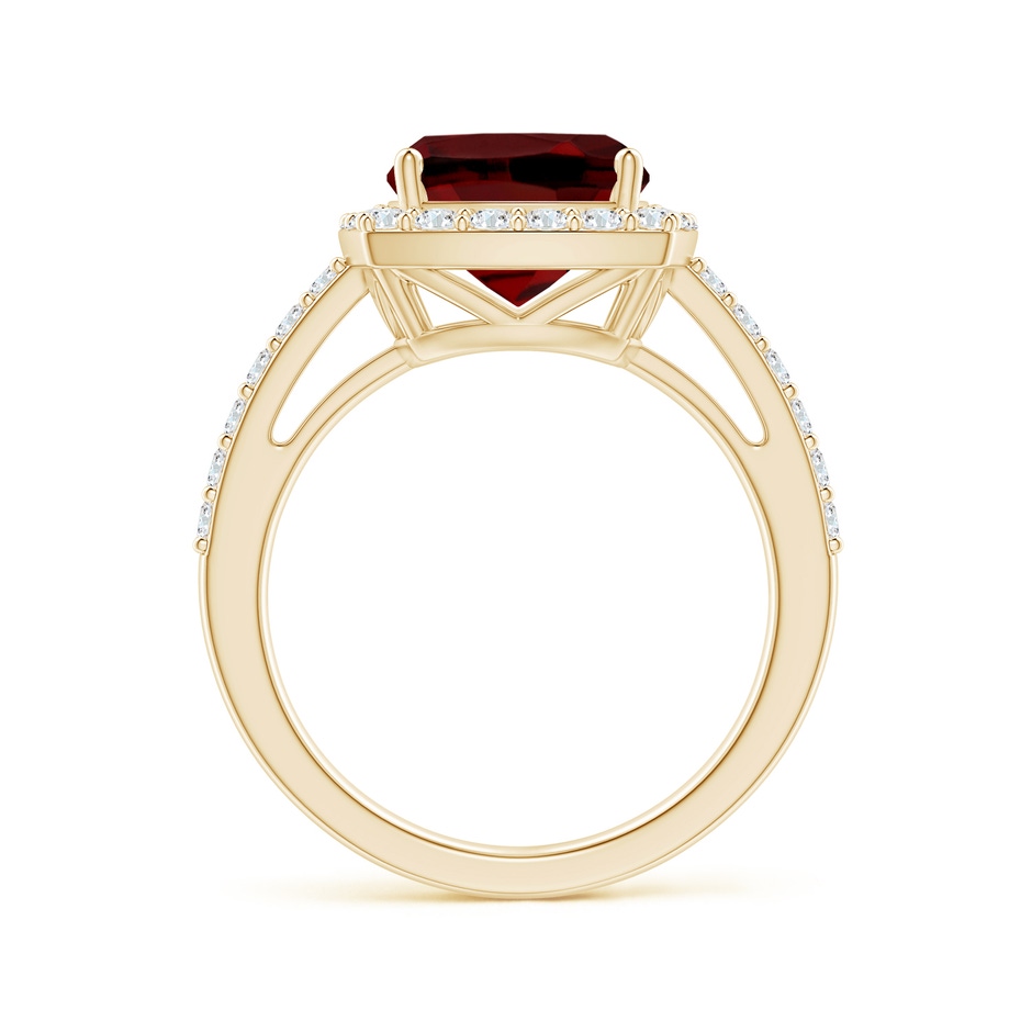 9mm AAAA Cushion Garnet Engagement Ring with Diamond Halo in Yellow Gold side 1