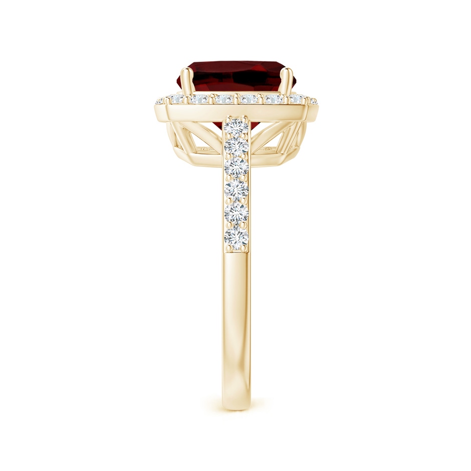 9mm AAAA Cushion Garnet Engagement Ring with Diamond Halo in Yellow Gold side 2