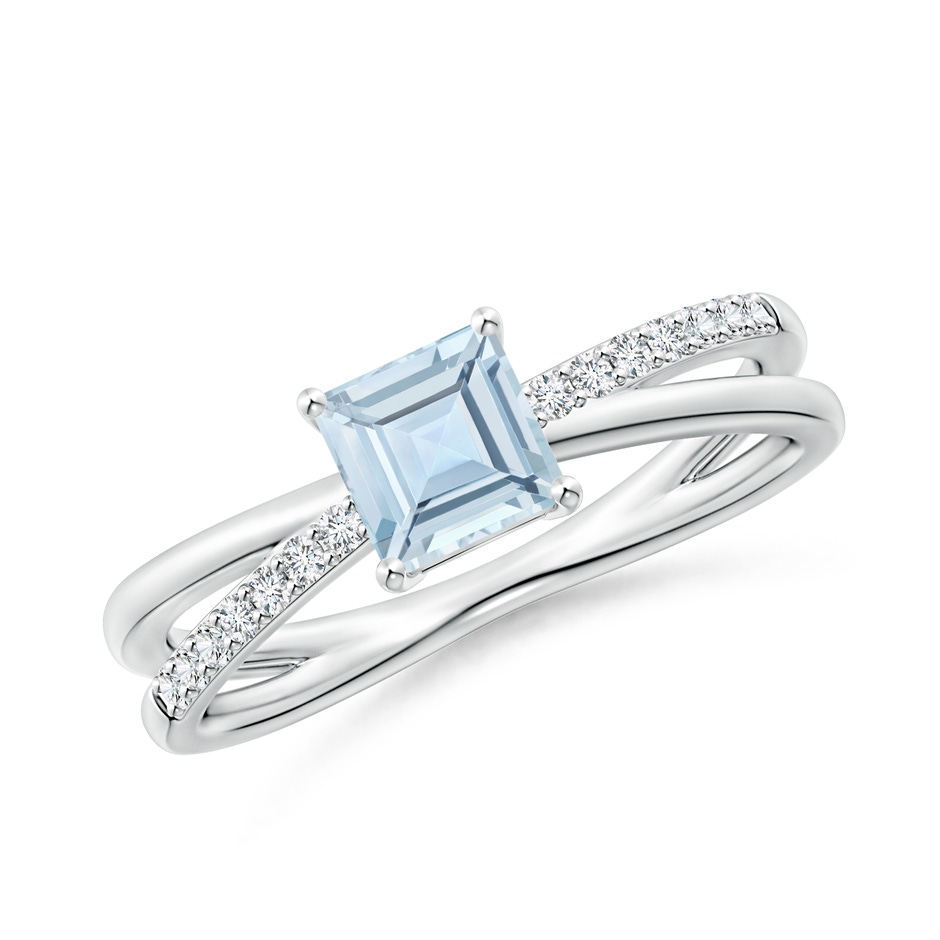 5mm AA Square Aquamarine Crossover Shank Ring with Diamonds in P950 Platinum 