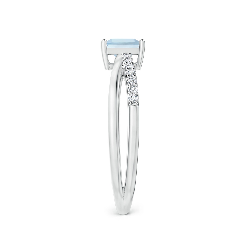 5mm AA Square Aquamarine Crossover Shank Ring with Diamonds in P950 Platinum side 2