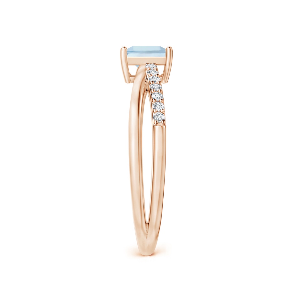 5mm AA Square Aquamarine Crossover Shank Ring with Diamonds in Rose Gold side 2