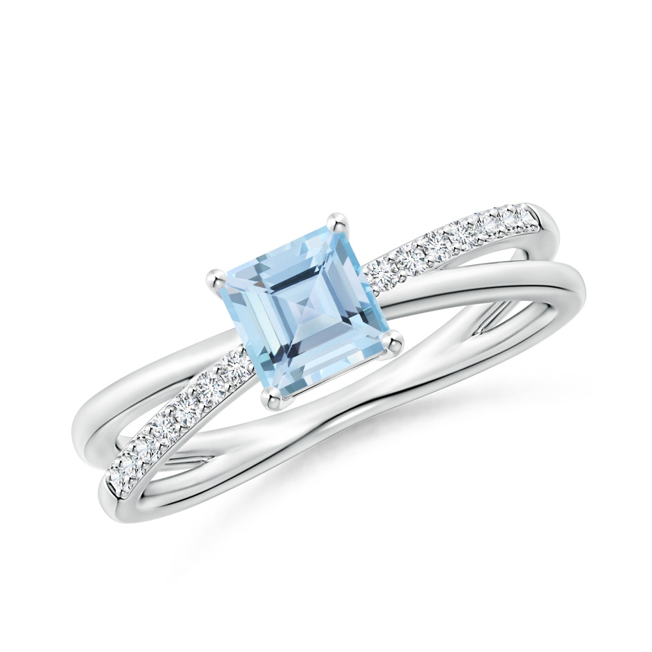 5mm AAA Square Aquamarine Crossover Shank Ring with Diamonds in P950 Platinum 