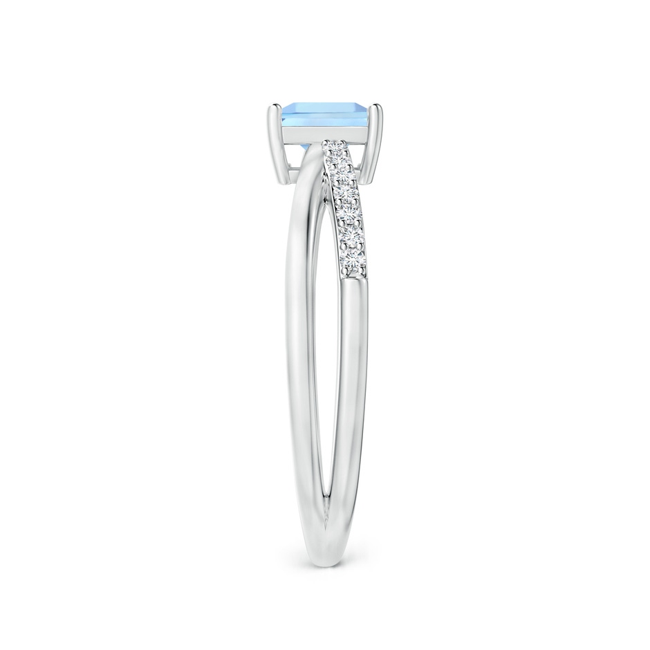 5mm AAA Square Aquamarine Crossover Shank Ring with Diamonds in P950 Platinum side 2