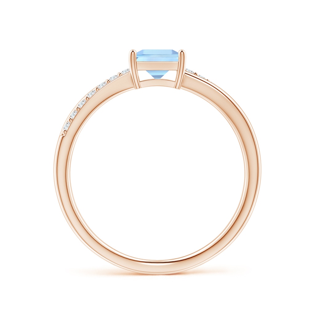 5mm AAA Square Aquamarine Crossover Shank Ring with Diamonds in Rose Gold Side 1