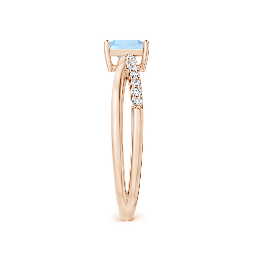 5mm AAA Square Aquamarine Crossover Shank Ring with Diamonds in Rose Gold Side 2