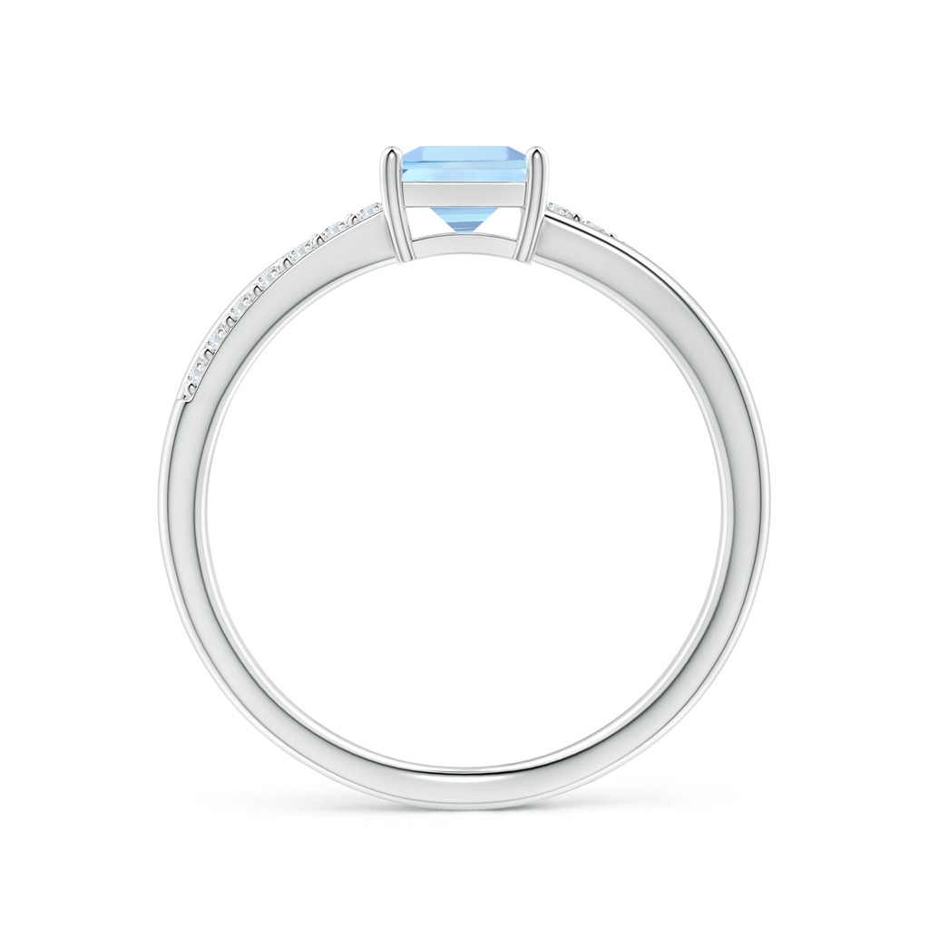 5mm AAA Square Aquamarine Crossover Shank Ring with Diamonds in White Gold Side 1