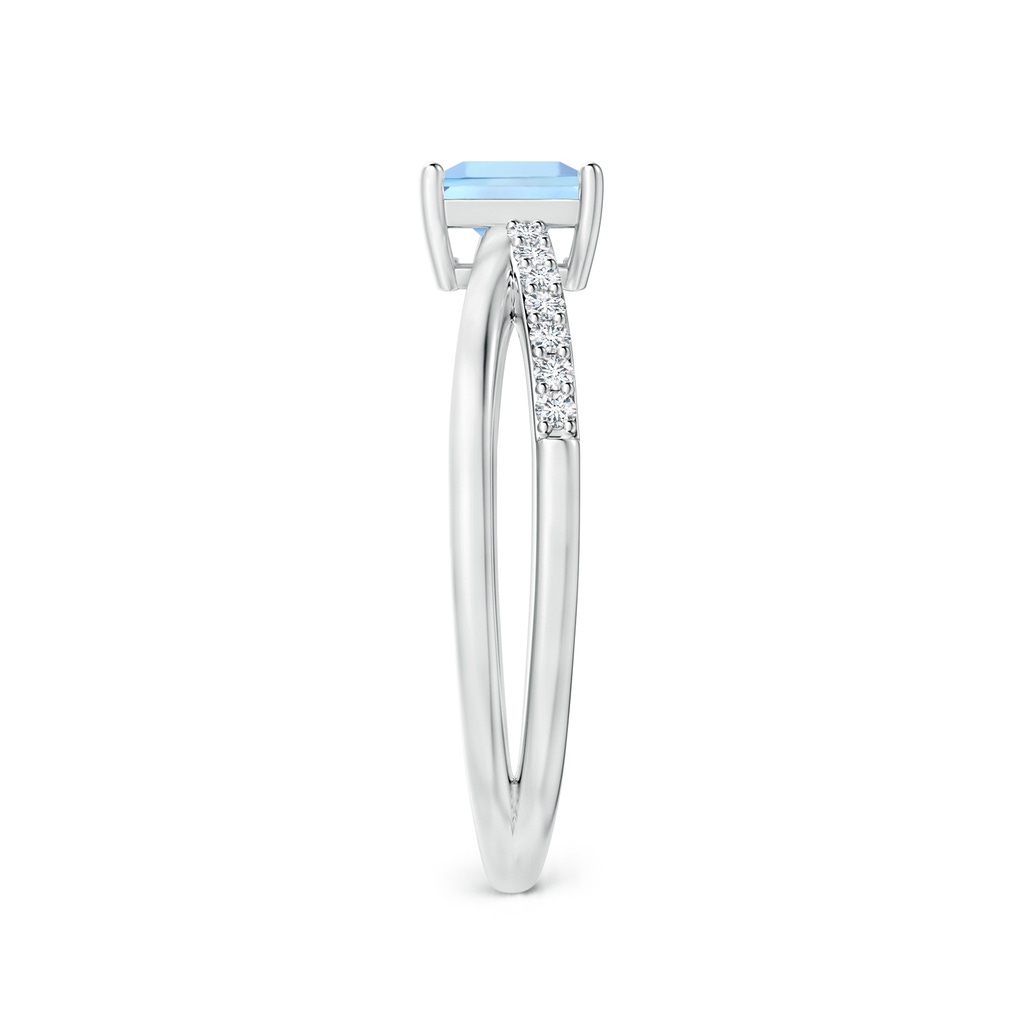 5mm AAA Square Aquamarine Crossover Shank Ring with Diamonds in White Gold Side 2