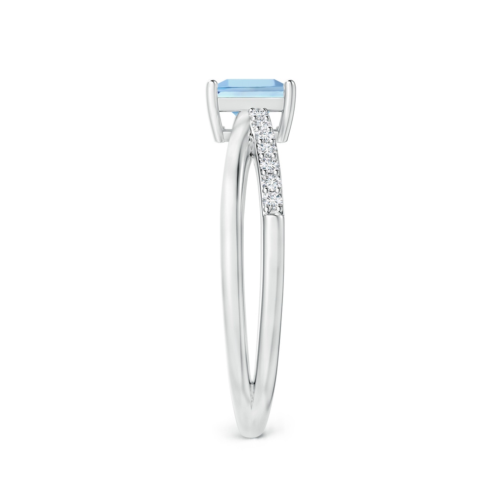 5mm AAAA Square Aquamarine Crossover Shank Ring with Diamonds in P950 Platinum Side 2