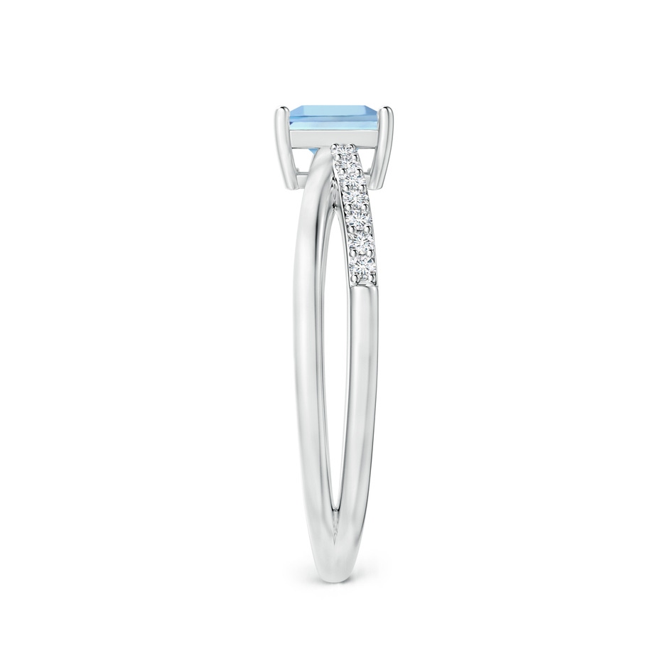 5mm AAAA Square Aquamarine Crossover Shank Ring with Diamonds in P950 Platinum side 2