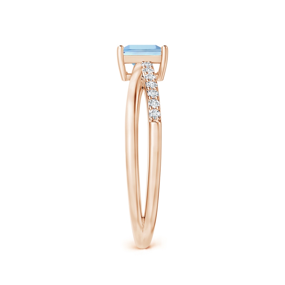 5mm AAAA Square Aquamarine Crossover Shank Ring with Diamonds in Rose Gold side 2