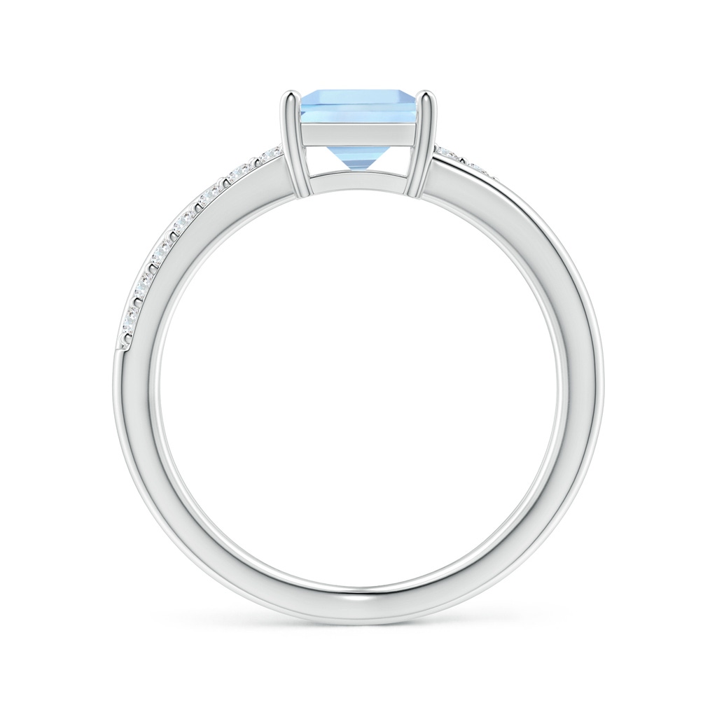 6mm AAA Square Aquamarine Crossover Shank Ring with Diamonds in White Gold - side 1