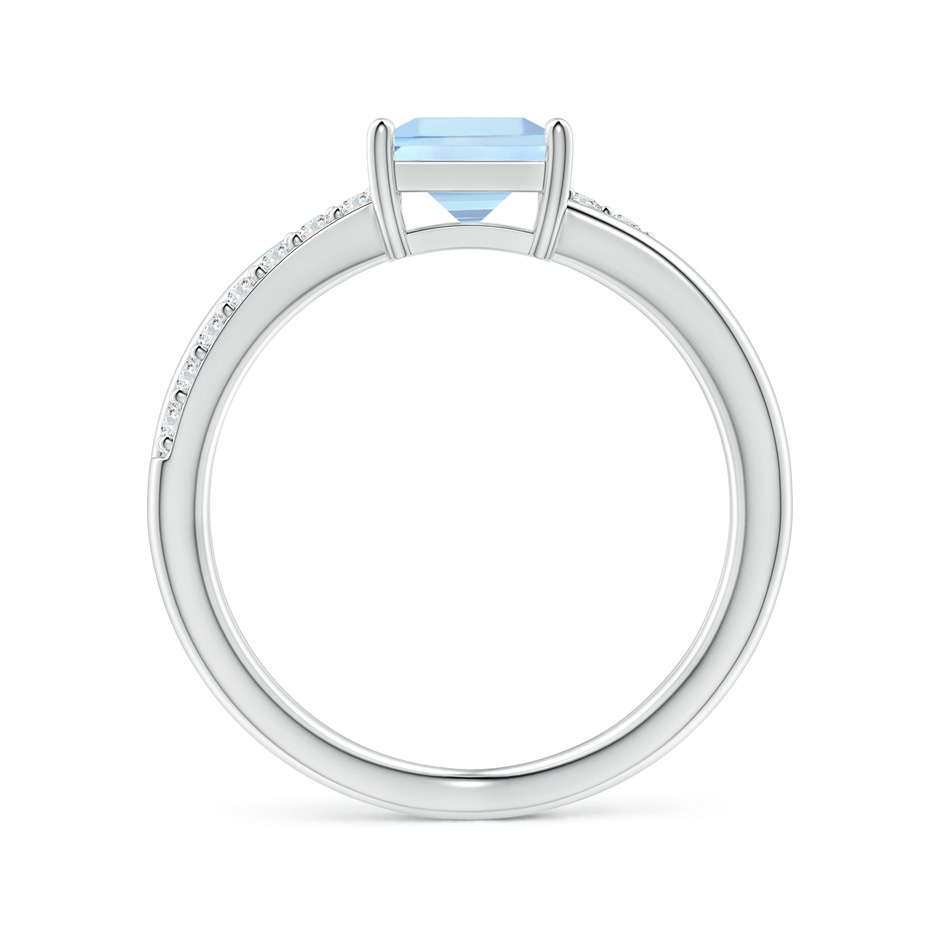 6mm AAA Square Aquamarine Crossover Shank Ring with Diamonds in White Gold side 1