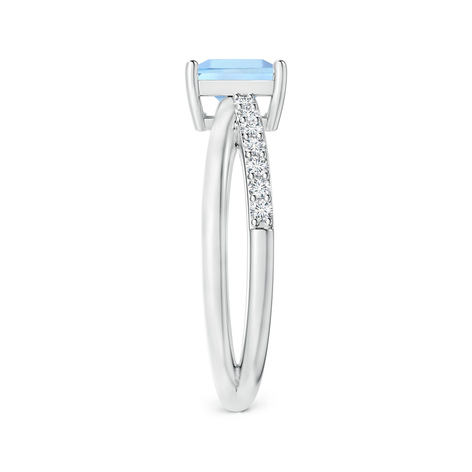 6mm AAA Square Aquamarine Crossover Shank Ring with Diamonds in White Gold side 2