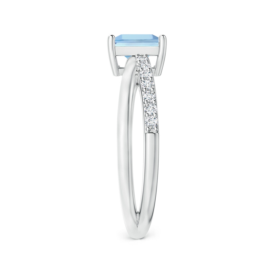 6mm AAAA Square Aquamarine Crossover Shank Ring with Diamonds in P950 Platinum side 2