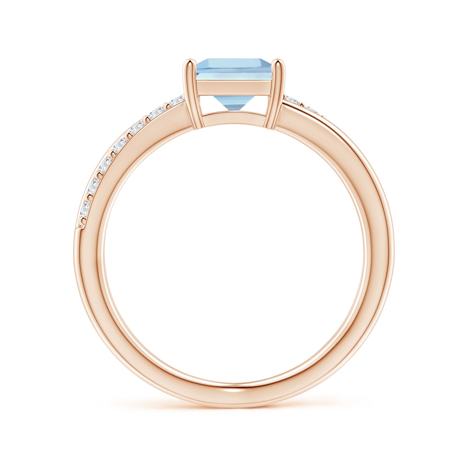 6mm AAAA Square Aquamarine Crossover Shank Ring with Diamonds in Rose Gold side 1