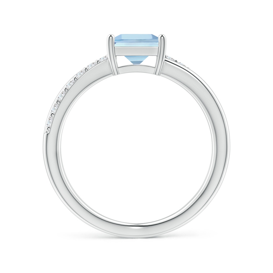 6mm AAAA Square Aquamarine Crossover Shank Ring with Diamonds in White Gold side 1