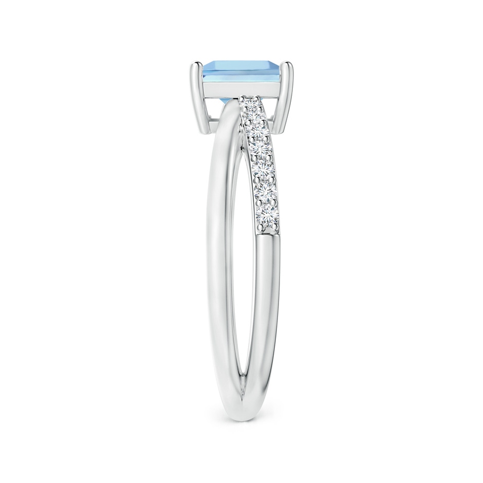 6mm AAAA Square Aquamarine Crossover Shank Ring with Diamonds in White Gold side 2