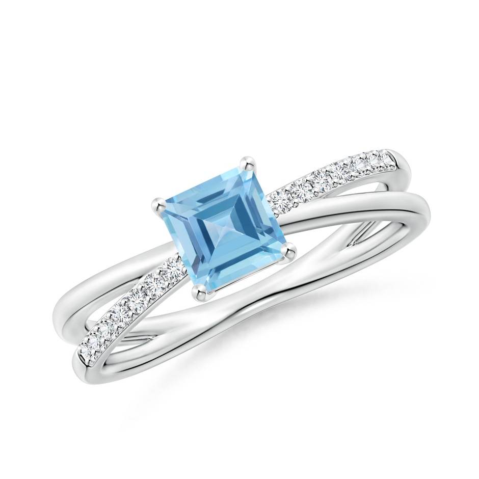 5mm A Square Swiss Blue Topaz Crossover Shank Ring with Diamonds in P950 Platinum 