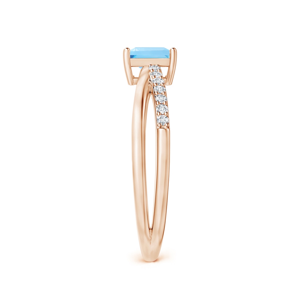 5mm AA Square Swiss Blue Topaz Crossover Shank Ring with Diamonds in Rose Gold Side 2