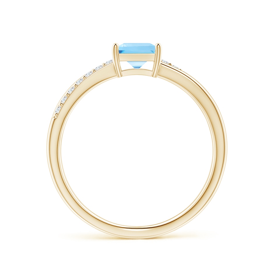 5mm AA Square Swiss Blue Topaz Crossover Shank Ring with Diamonds in Yellow Gold side 1