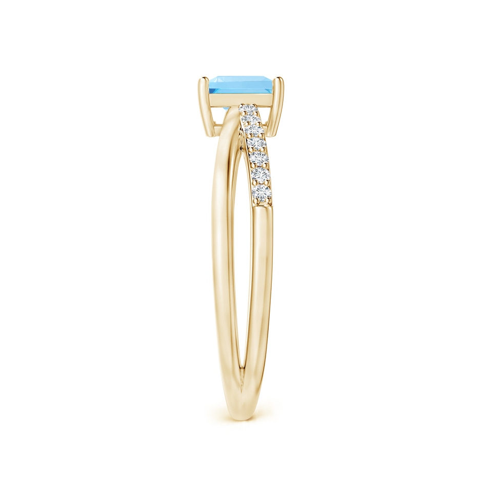 5mm AA Square Swiss Blue Topaz Crossover Shank Ring with Diamonds in Yellow Gold side 2