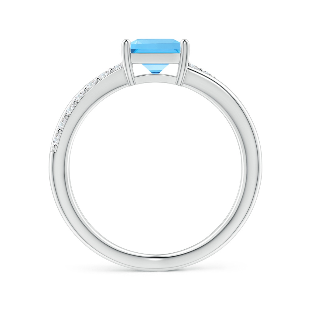 6mm AAA Square Swiss Blue Topaz Crossover Shank Ring with Diamonds in White Gold Side 1