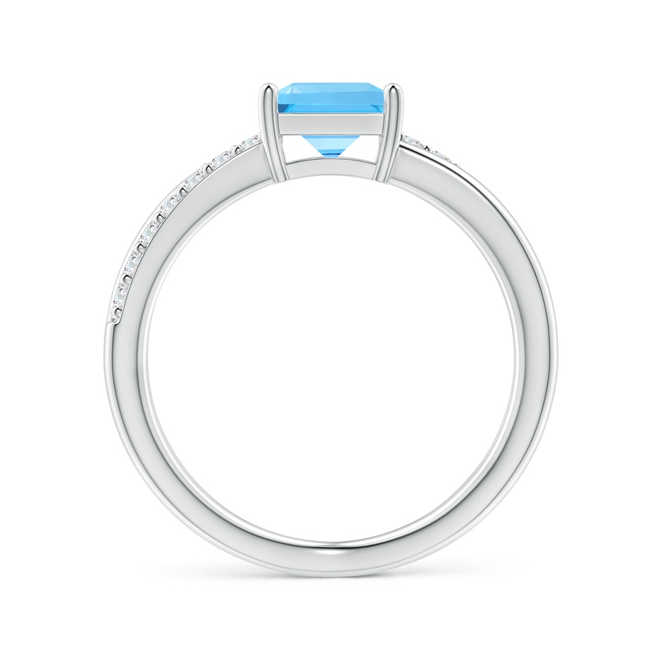 6mm AAA Square Swiss Blue Topaz Crossover Shank Ring with Diamonds in White Gold side 1