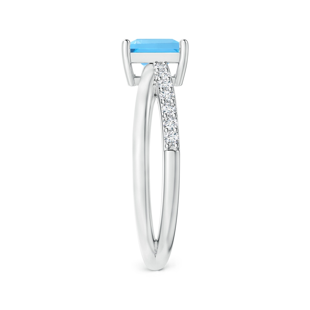 6mm AAA Square Swiss Blue Topaz Crossover Shank Ring with Diamonds in White Gold Side 2