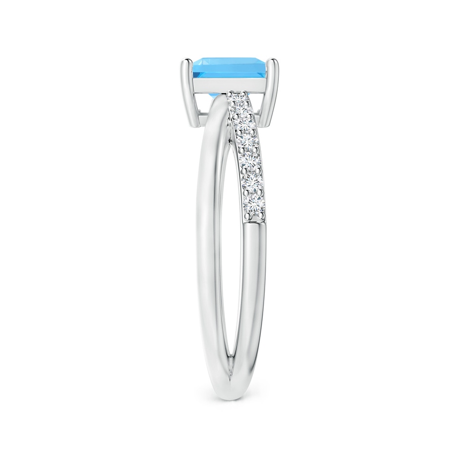 6mm AAA Square Swiss Blue Topaz Crossover Shank Ring with Diamonds in White Gold side 2