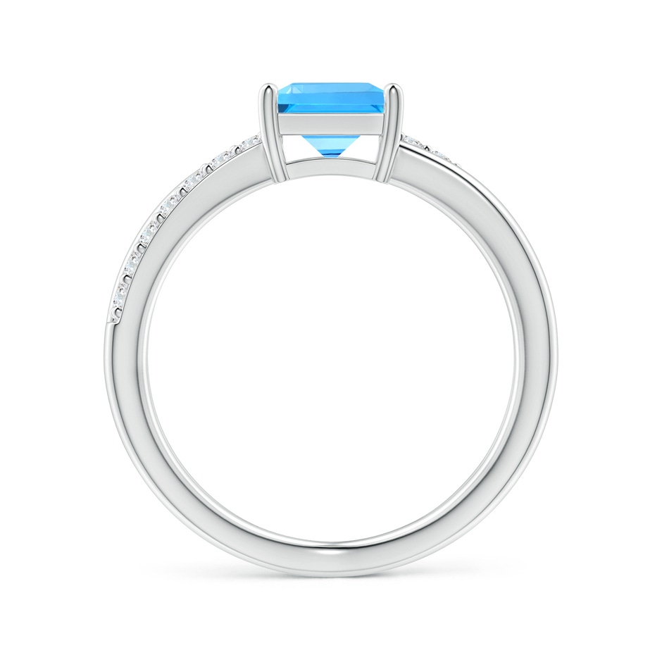 6mm AAAA Square Swiss Blue Topaz Crossover Shank Ring with Diamonds in White Gold side 1