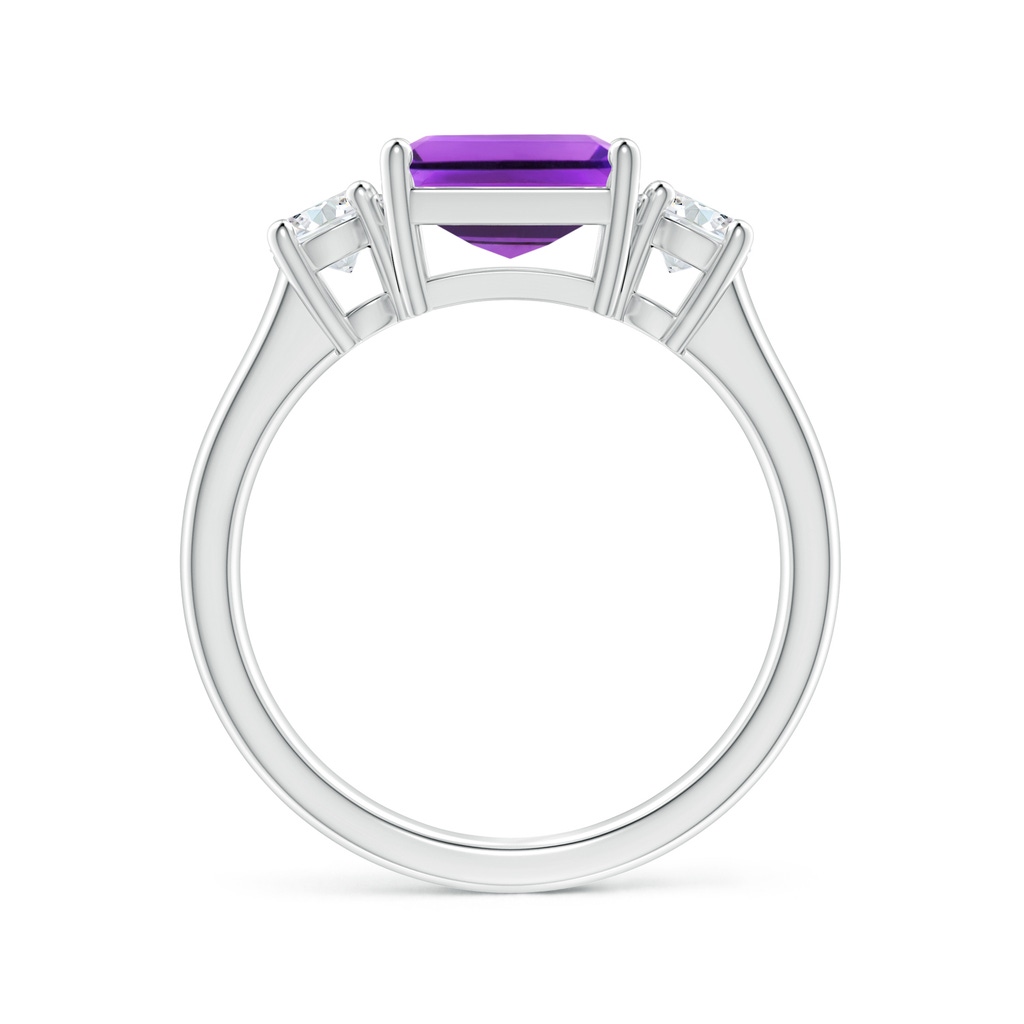 8mm AAA Square Emerald-Cut Amethyst and Diamond Three Stone Ring in White Gold Side 1