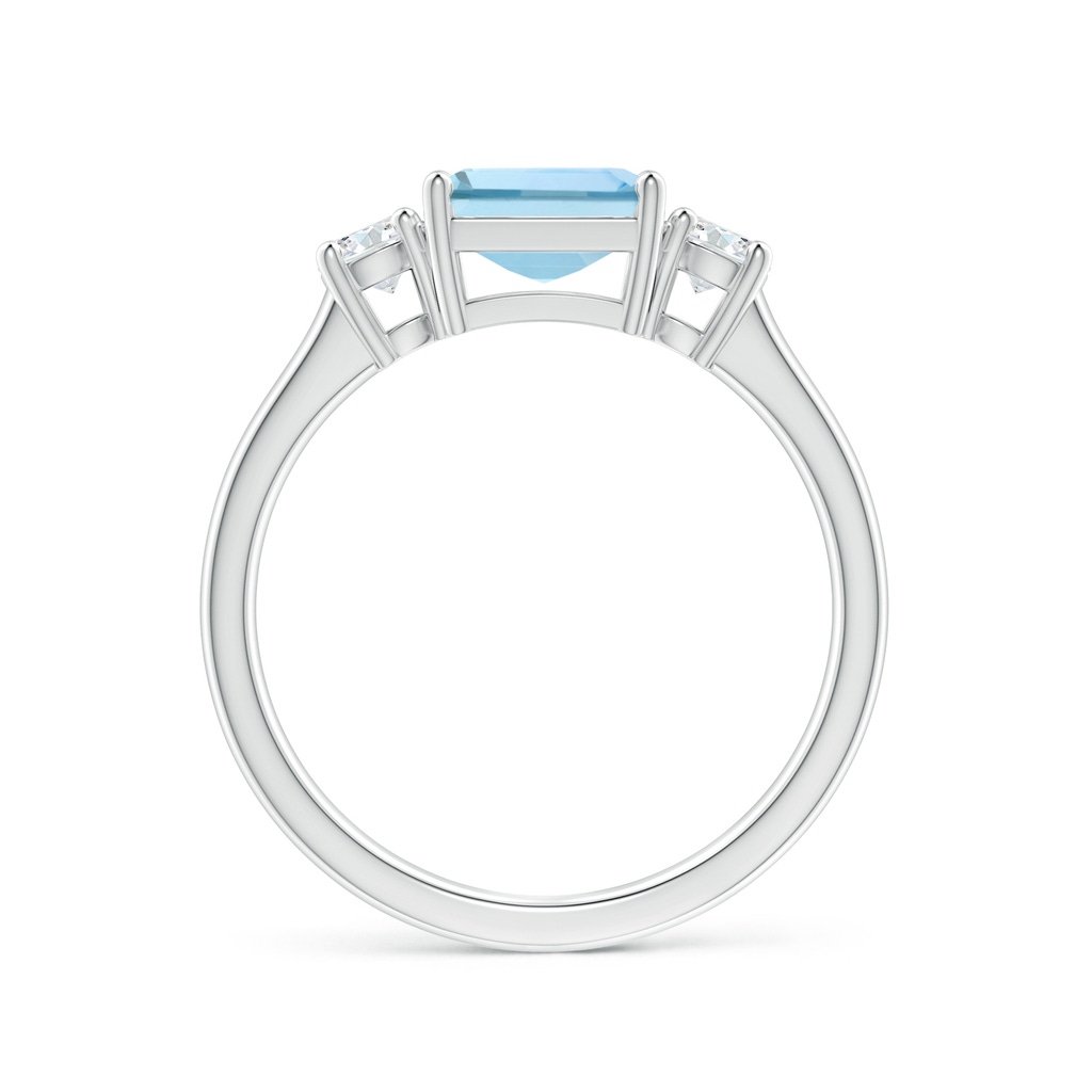 7mm AAA Square Emerald-Cut Aquamarine and Diamond Three Stone Ring in White Gold - side 1